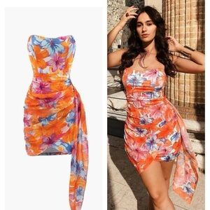 Vibrant Strapless Floral Dress 2XL